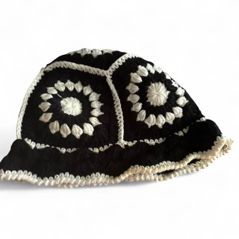 Handmade black and white crochet bucket hat
